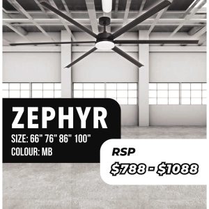6Blade 66in / 76in / 86in / 100in DC Motor Industrial LED Ceiling Fan Zephyr Bestar