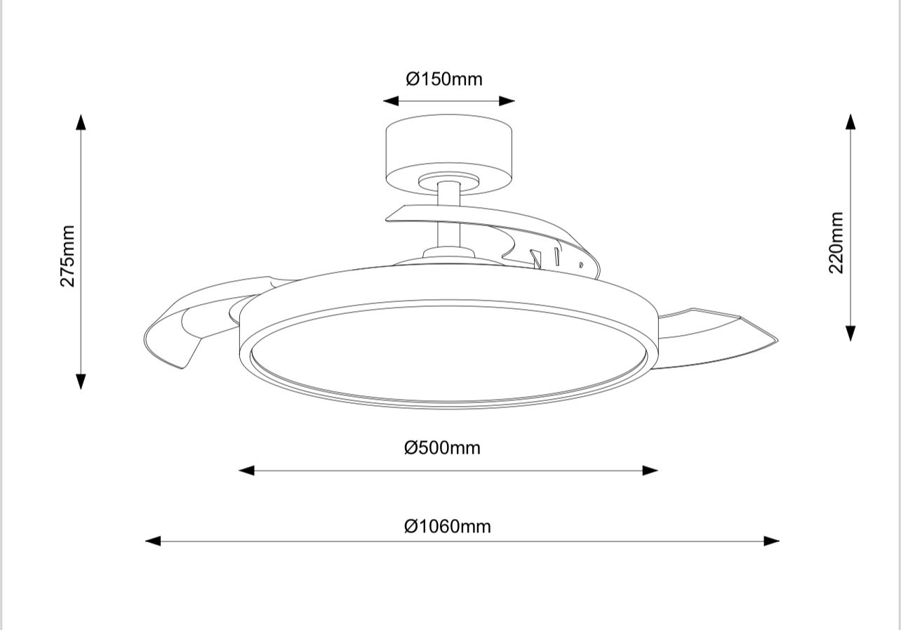 3Blade 42in DC Motor Retractable Blades 40W LED Ceiling Fan Optional Smart Retract Fanco