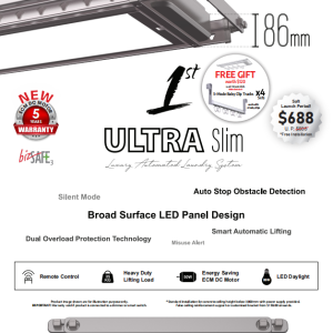 Free Install Smart Ultra Slim Laundry Drying Rack System with Light and Remote EFENZ