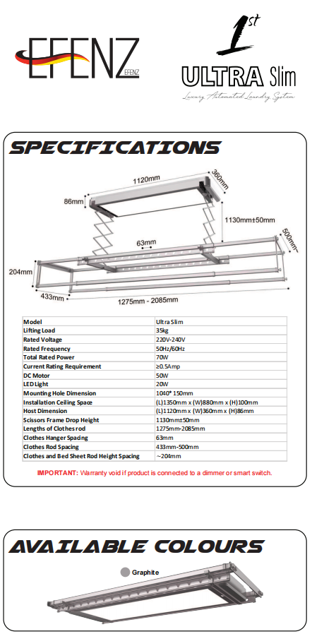 Free Install Smart Ultra Slim Laundry Drying Rack System with Light and Remote
