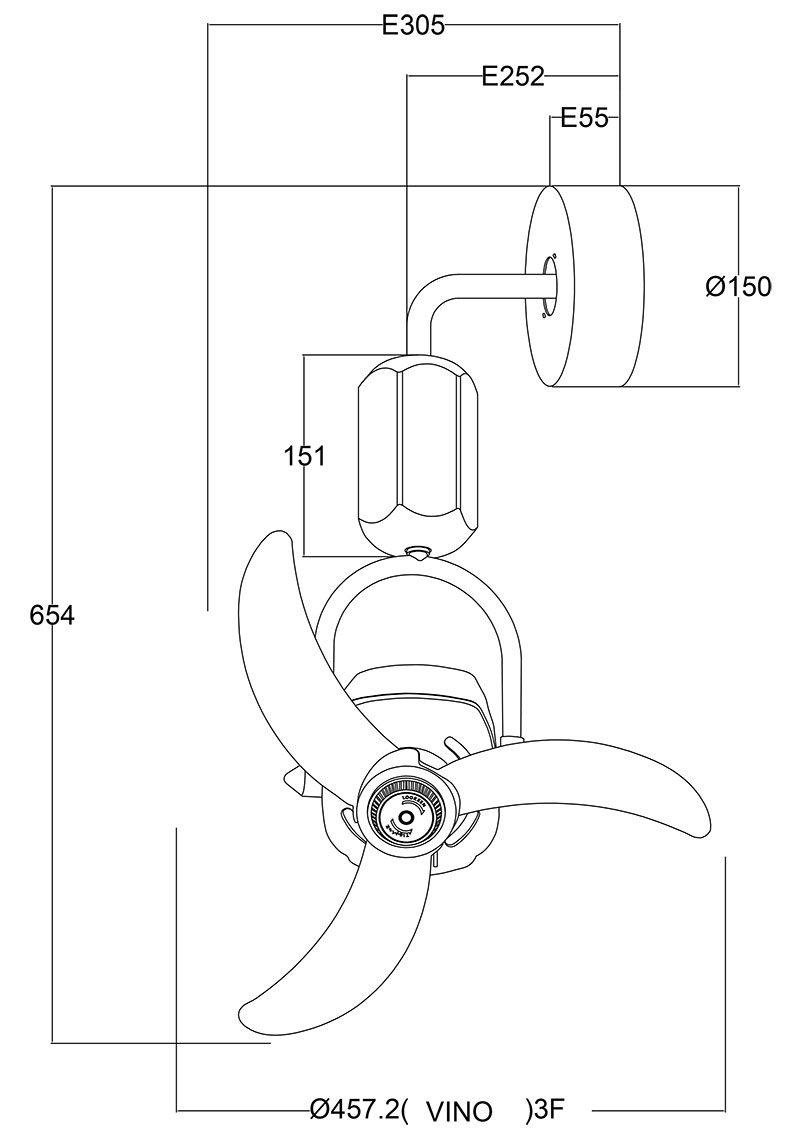 18in DC Motor Corner Ceiling Fan | Corner Wall Fan Vino Fanco