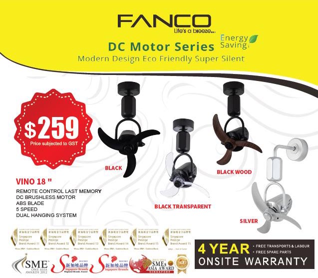 18in DC Motor Corner Ceiling Fan | Corner Wall Fan Vino Fanco