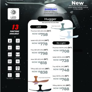 3Blade 34in / 40in / 46in / 52in / 60in DC Motor Smart LED Ceiling Fan Hugger EFENZ