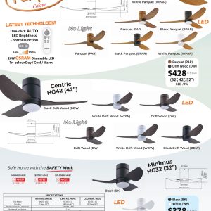 3Blade 32in / 42in / 52in DC Motor Ceiling Fan Optional LED 3BHG Samaire