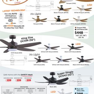 5Blade 42in / 52in / 56in DC Motor Ceiling Fan Optional LED 5B Samaire