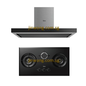 BUNDLE DEAL Tempered Glass 3 Burner Gas Cooker Built In Hob SN30 With Chimney Hood MBI90M79SK MIDEA