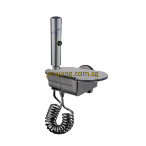 🇩🇪 Two Way Angle Valve With Bidet Sprayer Set Gun Metal With Black Tempered Glass JW920CGMS