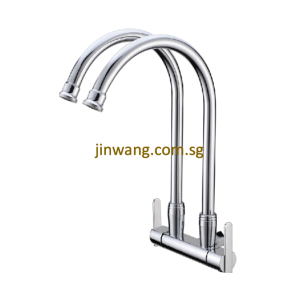 🇩🇪 On-Site 2yrs Warranty On Cartridge Brass Chrome Kitchen Double Wall Mounted Sink Cold Tap JW2026C