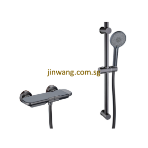 🇩🇪 Gun Metal With Black Tempered Glass Bath Shower Mixer Set with Bar JW9125S05H71GM