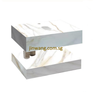 Sintered Stone Wall Hung Top Mount Basin Double Layer Glossy Goldline Marble White 600x460x140mm JWESTT6045GGMW