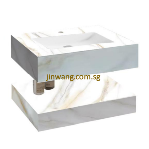 Sintered Stone Wall Hung Basin Double Layer Glossy Goldline Marble White 600x460x140mm JWESUMB6045GGMW