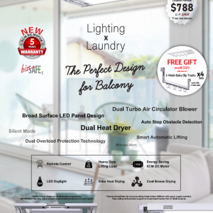 Free Install Smart Ultra Slim Plus Laundry Drying Rack System with Light and Dual Heat Dryer and Remote EFENZ