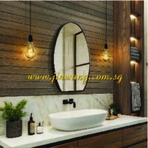 Auminium Black Frame Mirror Half Oval Shape 50x70x2.8cm JW70-50703