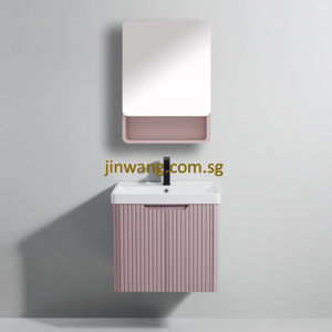 High Quality PVC Waterproof Mirror Cabinet L500xW140xH700mm and Basin Cabinet Fluted Cherry Blossom Pink L610xW480xH500mm JWEBC6048FCBP