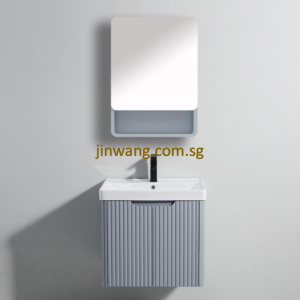 High Quality PVC Waterproof Mirror Cabinet L500xW140xH700mm and Basin Cabinet Fluted Cloud Mist Blue L610xW480xH500mm JWEBC6048FCMB