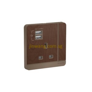 Schneider Avatar On 1X13A with USB Switched Socket Dark Wood E8315USB_WD_G2