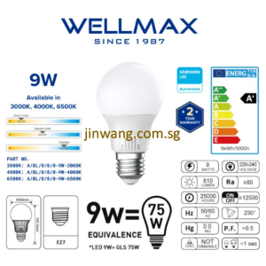 High Quality 9W E27 Samsung LED Bulb 6500K / 4000K / 3000K JWWM9WE27