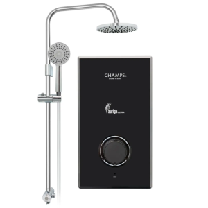 Auriga Ultra Matte Black Instant Water Heater With Rain Shower Set CHAMPS