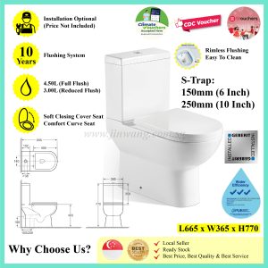 [Climate Voucher] Rimless Flushing 6 in / 10in Two-Piece Toilet Bowl JWVA339
