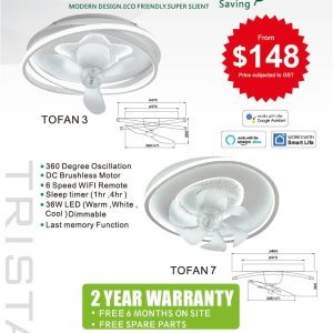 NEW LAUNCH LED Ceiling Light come with 3Blades / 7Blades DC Motor Fan TOFAN Fanco